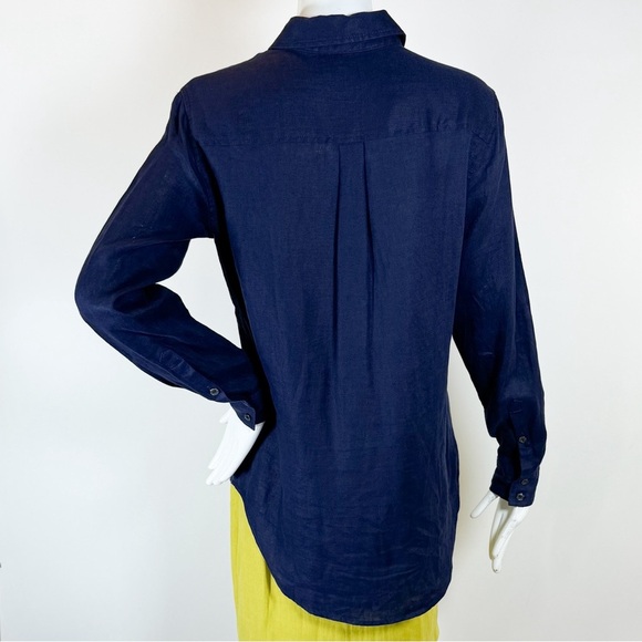 LORD & TAYLOR 100% Linen Navy Women’s Shirt Size: Small/Petite Newly Dry Cleaned - Picture 2 of 5